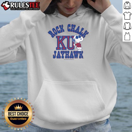 Nice Peanuts Snoopy X Rock Chalk Jayhawk hoodie featuring a playful Snoopy design for fans and collectors.