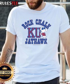 Nice Peanuts Snoopy X Rock Chalk Jayhawk T-Shirt featuring Snoopy in a Jayhawk design, perfect for fans and collectors.