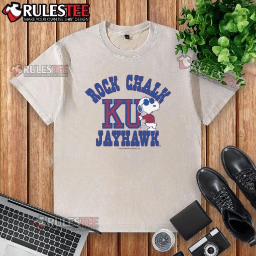 Nice Peanuts Snoopy X Rock Chalk Jayhawk washed T-shirt featuring Snoopy in a vibrant, stylish design for fans.