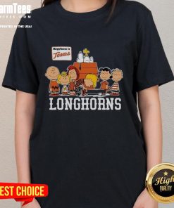 Alt Text: Nice Peanuts The Gang Happiness Is Texas Longhorns Ladies Tee featuring a vibrant design for fans and women.