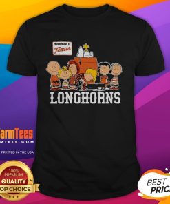 Nice Peanuts The Gang Happiness Is Texas Longhorns T-Shirt featuring Charlie Brown and friends in vibrant colors.