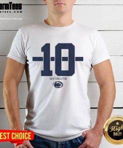 Alt Text: Penn State Nittany Lions Football Nicholas Singleton Stripe T-Shirt featuring team colors and design elements.
