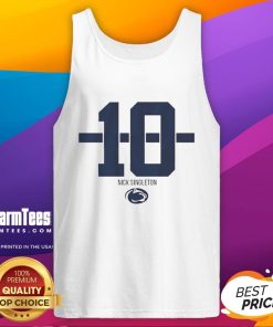 Nicholas Singleton wearing a Penn State Nittany Lions football tank top, showcasing team spirit and style.