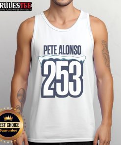 Pete Alonso hitting his 253rd home run for the New York Mets, wearing a stylish tank top.