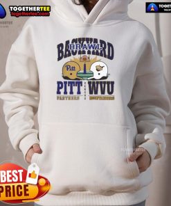 2025 Backyard Brawl hoodie featuring Nice Pitt Panthers vs West Virginia Mountaineers helmet design.