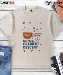 Nice Powered by Coffee and Gradient Descent washed t-shirt in a casual setting, perfect for tech enthusiasts.