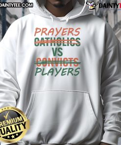 Nice Prayers Vs Players Hoodie showcasing a bold design, perfect for fans who appreciate faith and sports culture.