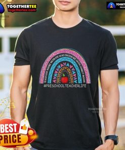 Alt Text: Colorful 'Nice Preschool Teacher Rainbow' T-shirt design featuring love, inspiration, and motivation for educators.