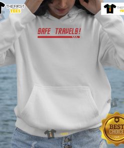 Traveler wearing a nice red shirt hoodie, perfect for stylish outdoor adventures and casual outings.