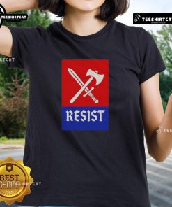 Nice RESIST Mayah Sommers Young Queen of Scots Ladies Tee featuring a stylish design perfect for modern fashion enthusiasts.