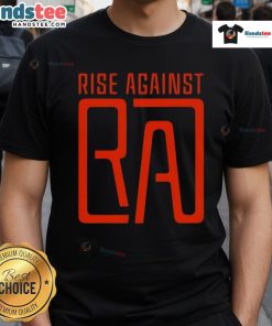 Alt Text: Stylish Rise Against Ra logo T-shirt featuring a bold graphic design perfect for fans of the band.