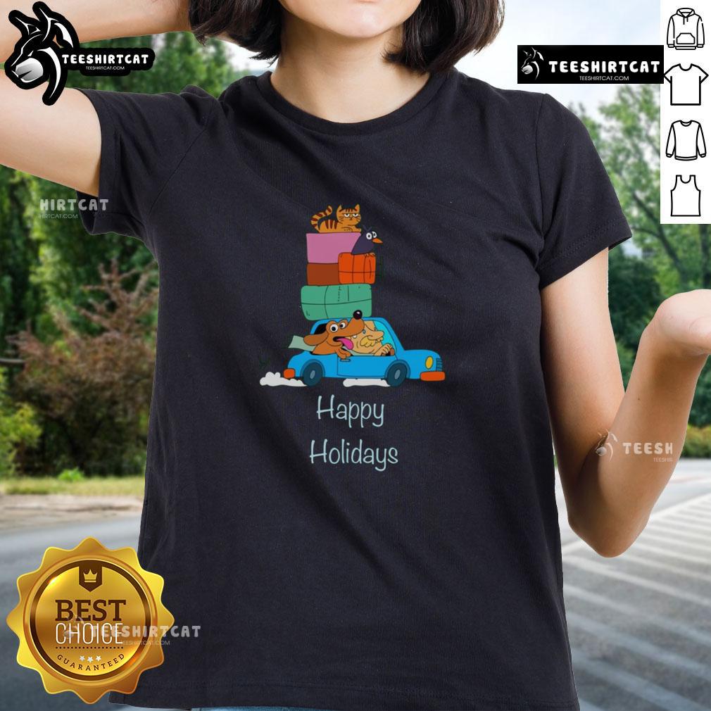 Nice Road Trip Happy Holidays Ladies Tee Happy holidays ladies tee featuring a scenic road trip design, perfect for festive travel adventures.
