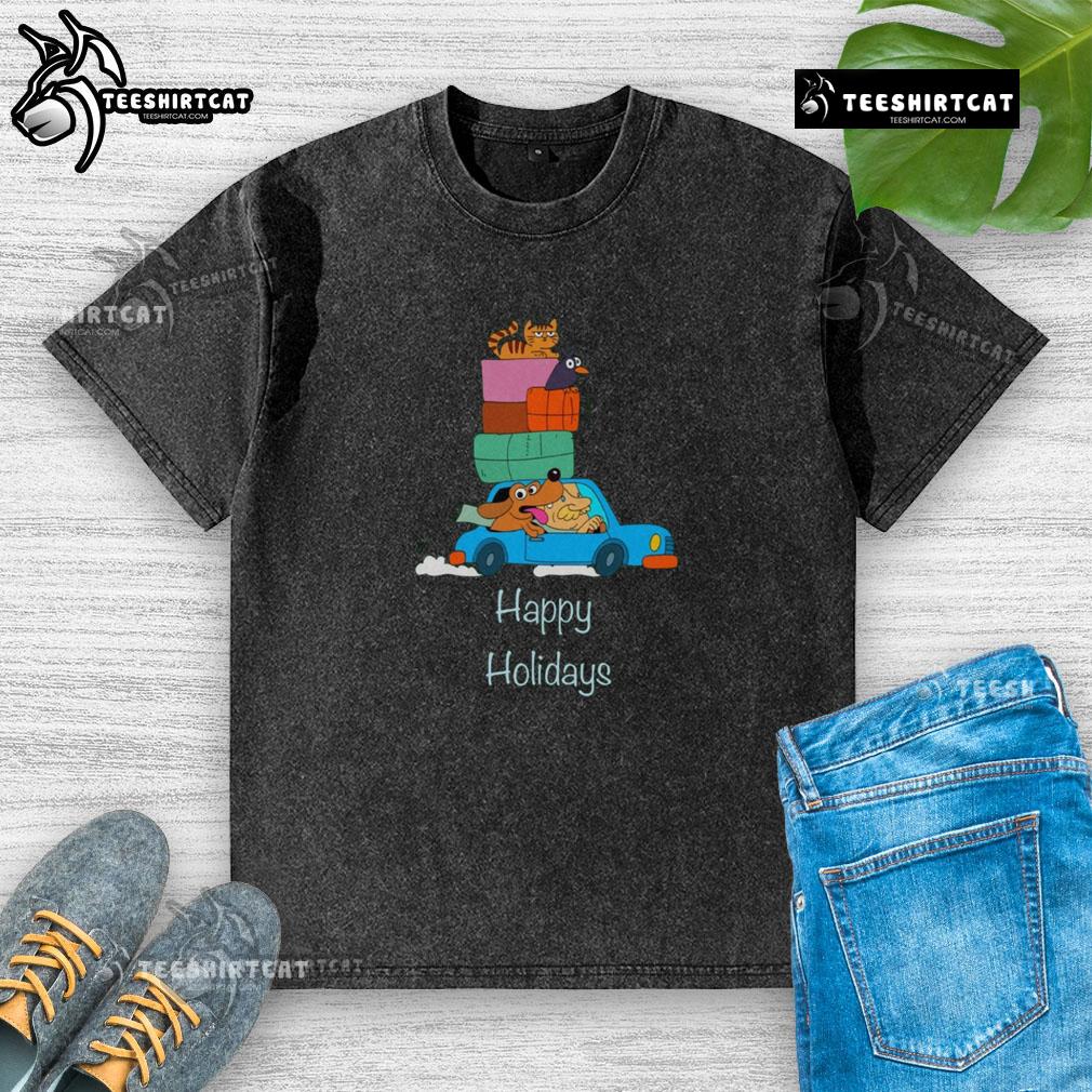 Nice Road Trip Happy Holidays Washed T Shirt Happy Holidays washed t-shirt featuring a scenic road trip design, perfect for travel enthusiasts and holiday celebrations.
