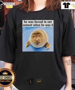 Funny seal wearing a tee, reflecting on his past of being forced to eat cement at age 6, bringing smiles and laughter.