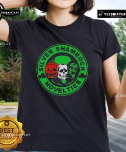 Alt Text: Ladies' tee featuring Nice Silver Shamrock Novelties Halloween character design, perfect for spooky season festivities.