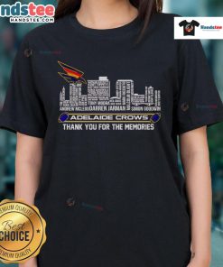 Adelaide skyline with 'Thank You For The Memories' text on a ladies tee featuring the Crows logo.