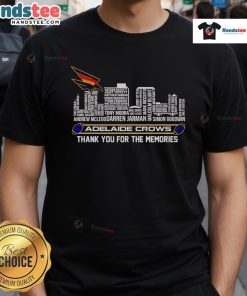 Alt Text: Adelaide Crows 'Thank You For The Memories' T-Shirt featuring a nice skyline design, perfect for fans.