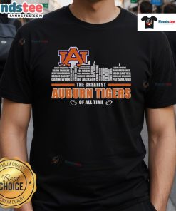 Nice skyline graphic on 'The Greatest Auburn Tigers Of All Time' T-shirt, perfect for Auburn fans and sports enthusiasts.