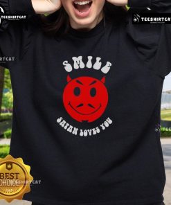Cozy Nice Smile Satan Loves You Sweatshirt in black, featuring a playful graphic design perfect for casual wear.