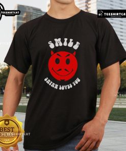 Nice Smile Satan Loves You T-Shirt featuring a playful graphic design and vibrant colors, perfect for unique fashion statements.