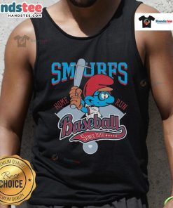 Nice Smurf baseball home run tank top featuring vibrant graphics, celebrating baseball since 1958.