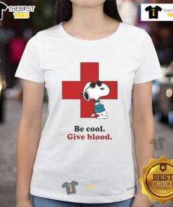 Alt Text: Womens Nice Snoopy American Red Cross Tee featuring a playful Snoopy graphic, perfect for casual wear and charity support.