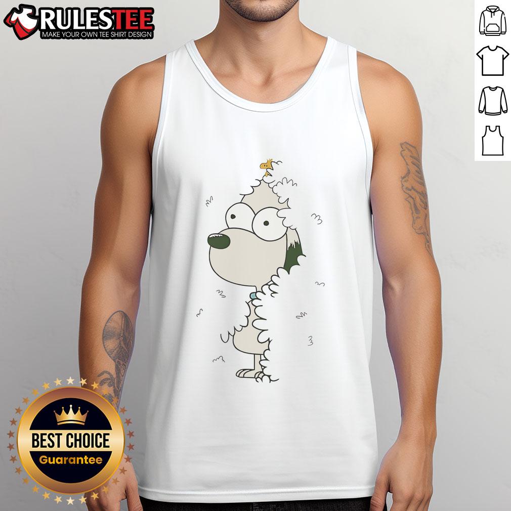 Nice Snoopy And Woodstock Bush X Simpsons Tank Top Snoopy and Woodstock graphic on a Bush X Simpsons tank top, perfect for casual summer wear.