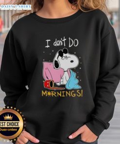 Cozy Nice Snoopy 'I Don't Do Mornings' sweatshirt featuring a playful Snoopy design, perfect for casual wear.
