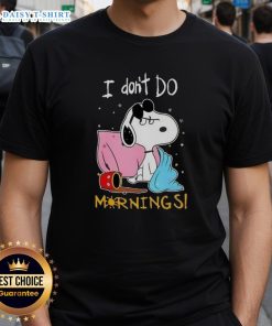 Alt Text: Nice Snoopy I Don't Do Mornings T-Shirt featuring Snoopy graphic, perfect for those who dislike early mornings.