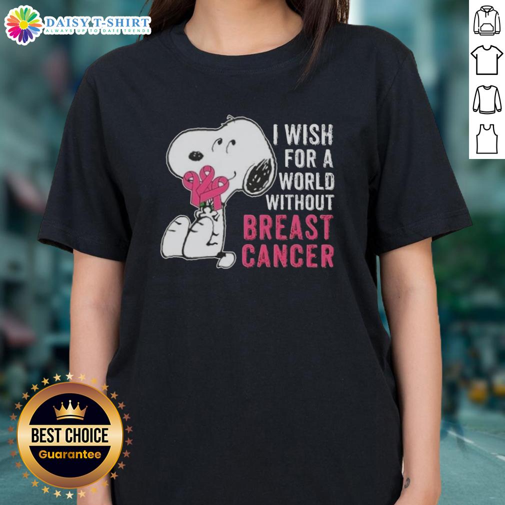 Nice Snoopy I Wish For A World Without Breast Cancer Ladies Tee Nice Snoopy I Wish For A World Without Breast Cancer Ladies Tee featuring a whimsical Snoopy design promoting breast cancer awareness.