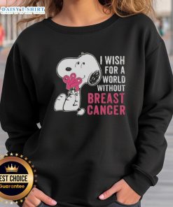 Nice Snoopy sweatshirt wishing for a world without breast cancer, featuring a colorful design and inspirational message.