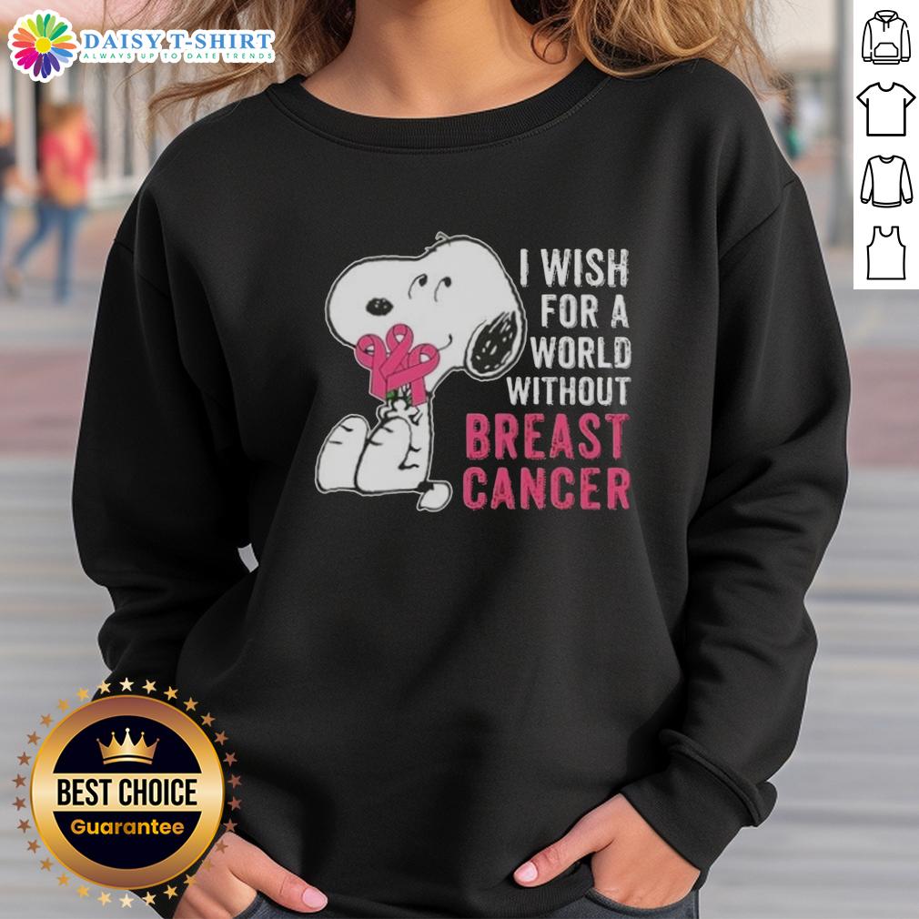 Nice Snoopy I Wish For A World Without Breast Cancer Sweatshirt Nice Snoopy sweatshirt wishing for a world without breast cancer, featuring a colorful design and inspirational message.