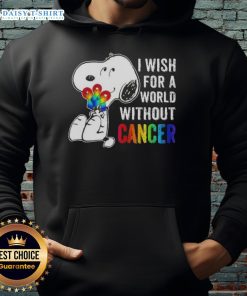 Nice Snoopy hoodie with 'I Wish For A World Without Cancer' slogan, promoting cancer awareness and support.
