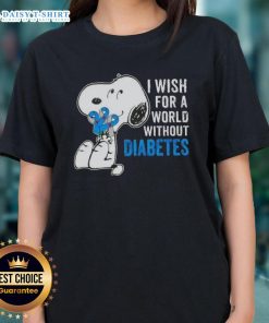 Womens tee featuring Snoopy with 'I Wish For A World Without Diabetes' slogan, promoting diabetes awareness and support.
