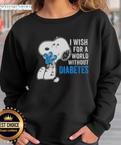 Cozy sweatshirt featuring Snoopy, promoting a world without diabetes, perfect for raising awareness and spreading positivity.