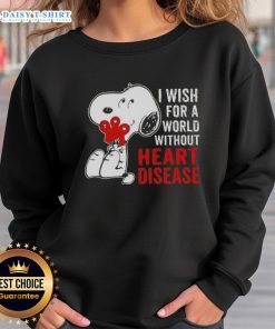 Cozy Nice Snoopy sweatshirt featuring 'I Wish For A World Without Heart Disease' slogan, promoting health awareness.