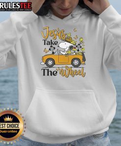 Nice Snoopy Jesus Take The Wheel Hoodie featuring a playful Snoopy graphic and inspirational text on a cozy fabric.