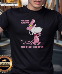 Alt Text: Nice Snoopy Peanuts Nation The Pink Snooper T-Shirt featuring a playful Snoopy design on a vibrant pink background.
