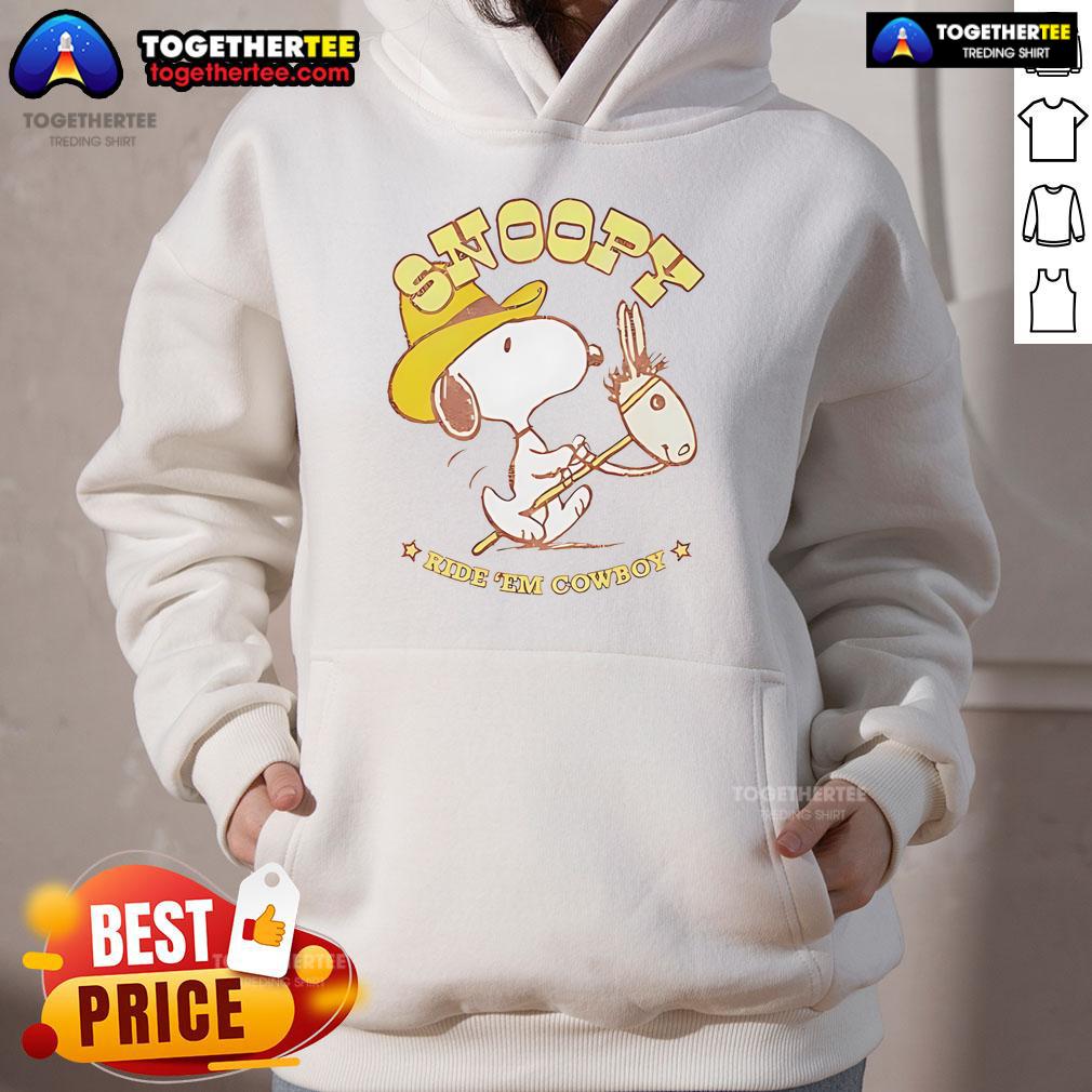 Nice Snoopy Ride Em Cowboy Retro Hoodie Retro Snoopy Ride 'Em Cowboy Hoodie featuring playful Snoopy graphic, perfect for fans of classic cartoon apparel.