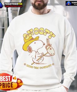 Retro Snoopy Ride Em Cowboy sweatshirt featuring Snoopy in cowboy attire, perfect for casual wear and nostalgic fans.