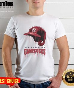 South Carolina Gamecocks baseball helmet t-shirt with a dripping design, perfect for fans and team spirit.