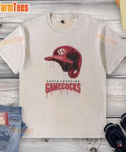 Nice South Carolina Gamecocks dripping baseball helmet design on a washed t-shirt, perfect for fans and casual wear.