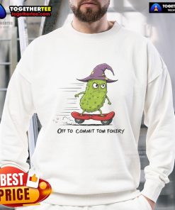 Spooky cucumber wizard on skateboard graphic sweatshirt design, perfect for fun and unique Halloween apparel.