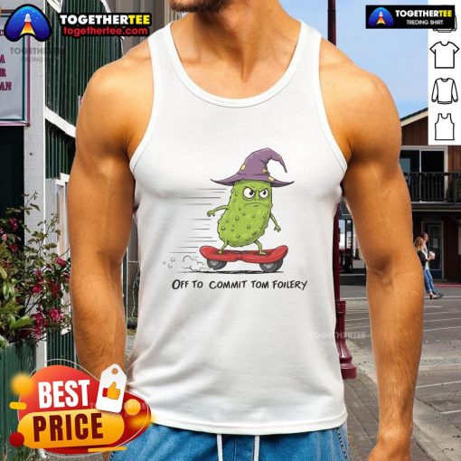 Cool spooky cucumber wizard on skateboard wearing a tank top, perfect for fun Halloween-themed apparel.
