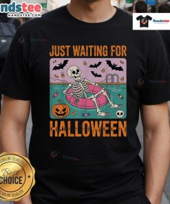 Nice spooky summer skeleton waiting for Halloween t-shirt design featuring a playful skeleton in a summer setting.
