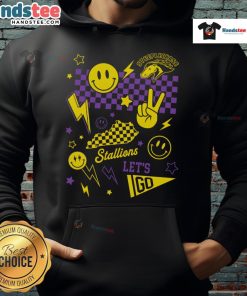 Alt Text: Nice Steeplechase Smiley Face Checkered Hoodie featuring a vibrant smiley design and stylish checkered pattern.