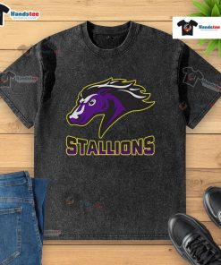 Nice Steeplechase Stallions fade washed t-shirt showcasing a stylish design for horse racing enthusiasts.