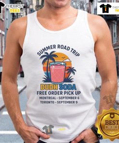Enjoying a summer road trip in a Dudh Soda tank top, surrounded by nature and vibrant scenery.