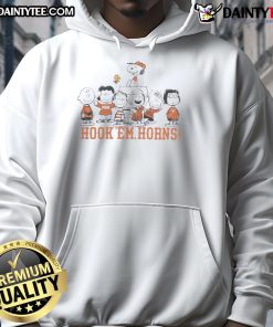 Alt Text: Texas Longhorns Snoopy and Friends hoodie featuring 'Hook Em Horns' design, perfect for fans and cozy wear.