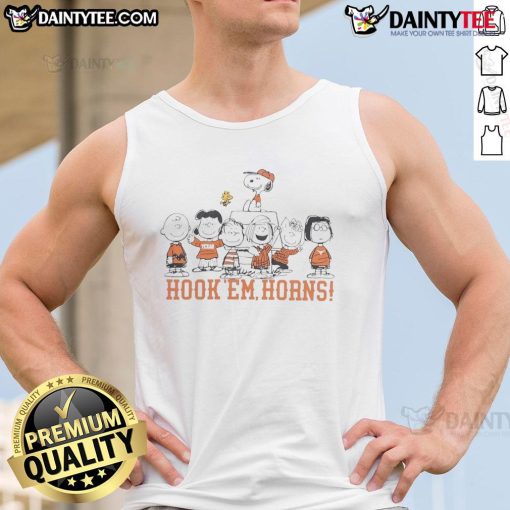 Nice Texas Longhorns Snoopy and Friends Hook 'Em Horns tank top featuring vibrant graphics and a fun design.